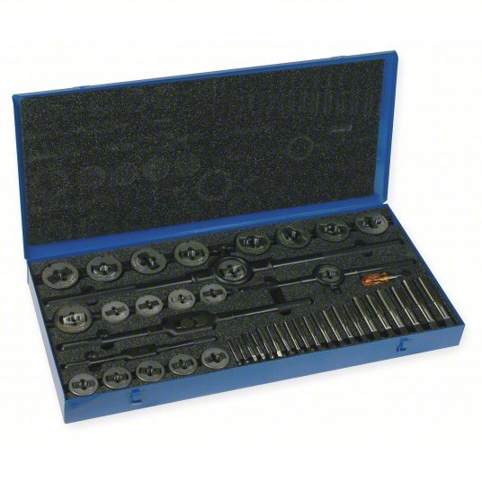 Cleveland C00613 Tap and Die Set 45 Pieces, 1/4"-20 Min. Tap Thread Size, 1"-14 Max. Tap Thread Size, Plug