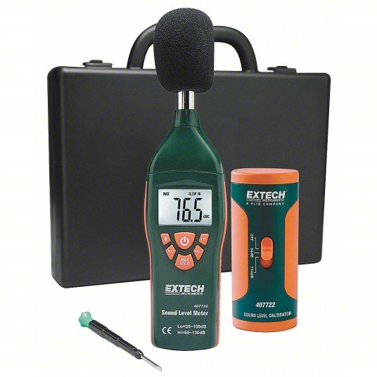 Extech 407732-KIT Sound Level Meter 35 dB to 130 dB, Hard Protective Case/Sound Level Calibrator, Type 2, A/C