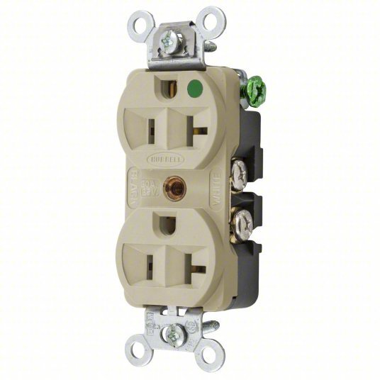 Hubbell HBL8300HI Receptacle 5-20R, 20 A, 125V AC, Ivory, 2 Poles