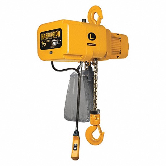 Harrington NER005L-20 Electric Chain Hoist H4 - Heavy Duty, 208-230/460V AC, Hook Mounted - No Trolley, 15 fpm
