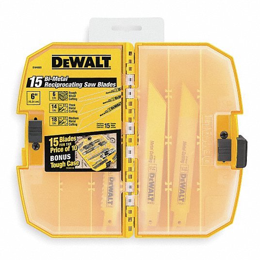 Dewalt DW4890 15 Piece Bi-Metal Reciprocating Saw Blade Set with tough case