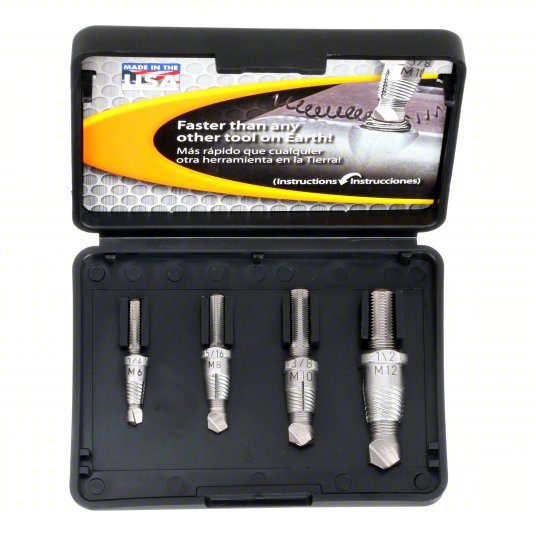 Alden 4017P Screw Extractor Set 4 Pc, Single End Extractor Bit, Size #1/#2/#3/#4