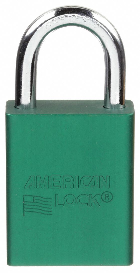 American Lock A1105GRN Lockout Padlock, Keyed Different, Aluminum, Green, 1 in Shackle
