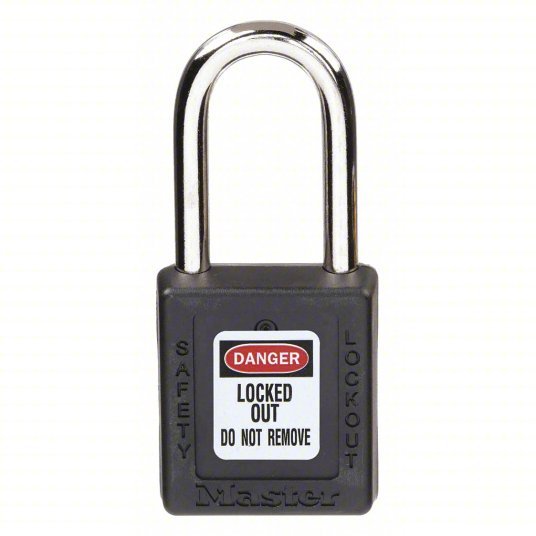 Master Lock 410BLK Lockout Padlock Keyed Different, Thermoplastic, Std Body, Metal, Black
