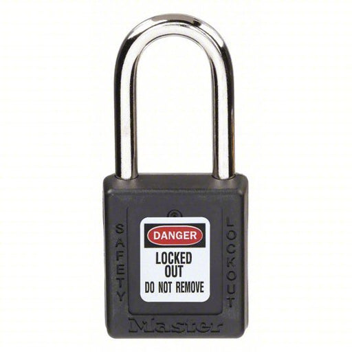 Master Lock 410BLK Lockout Padlock Keyed Different, Thermoplastic, Std Body, Metal, Black
