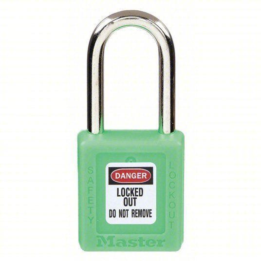 Master Lock 410GRN Lockout Padlock Keyed Different, Thermoplastic, Std Body, Metal, Green