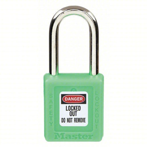 Master Lock 410GRN Lockout Padlock Keyed Different, Thermoplastic, Std Body, Metal, Green