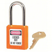 Master Lock 410ORJ Lockout Padlock Keyed Different, Thermoplastic, Std Body, Metal, Orange