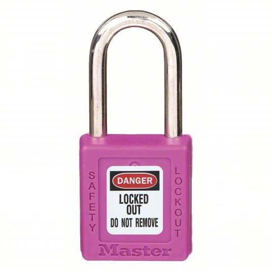 Master Lock 410PRP Lockout Padlock Keyed Different, Thermoplastic, Std Body, Metal, Purple