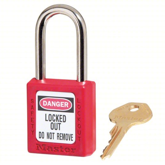 Master Lock 410RED Lockout Padlock Keyed Different, Thermoplastic, Std Body, Metal, Red