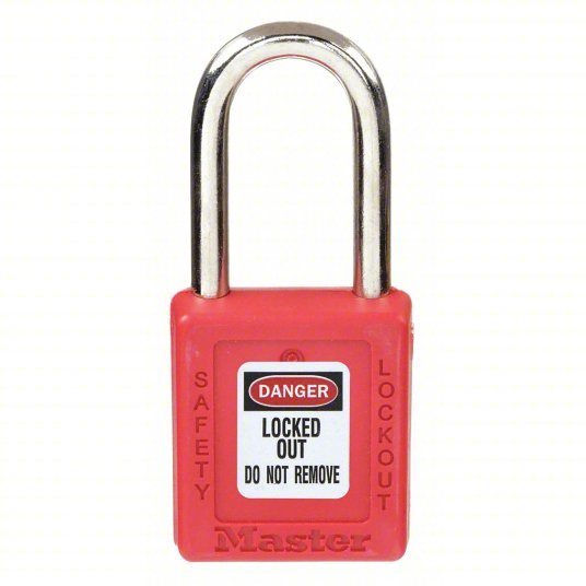 Master Lock 410RED Lockout Padlock Keyed Different, Thermoplastic, Std Body, Metal, Red