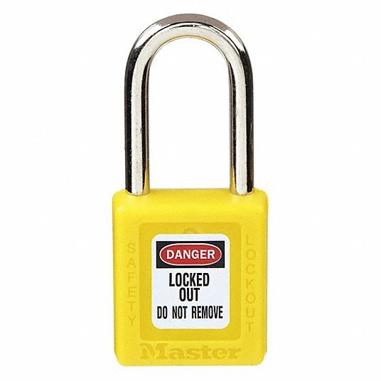 Master Lock 410YLW Lockout Padlock Keyed Different, Thermoplastic, Std Body Body Size, Metal, Yellow