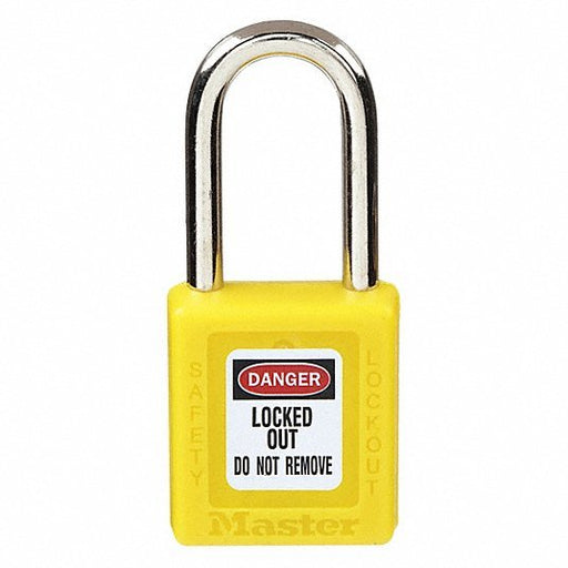 Master Lock 410YLW Lockout Padlock Keyed Different, Thermoplastic, Std Body Body Size, Metal, Yellow