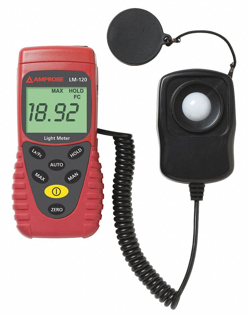 Amprobe LM-120 Light Meter, Carrying Case, ±3% Light Level Accuracy, LCD, 39 in Sensor Cord Lg