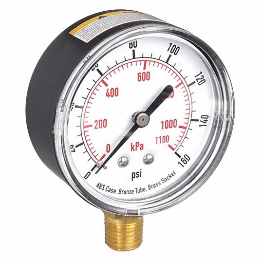 Redwood RW4FLW1 Commercial Pressure Gauge 0 psi / Hg to 160 psi, 2 1/2 in Dial, 1/4 in NPT Male