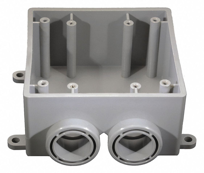 Cantex 5133391 Electrical Box, PVC, Rectangular, 2 Gangs, 3/4 in Hub Size, 36.3 cu in Capacity, Gray