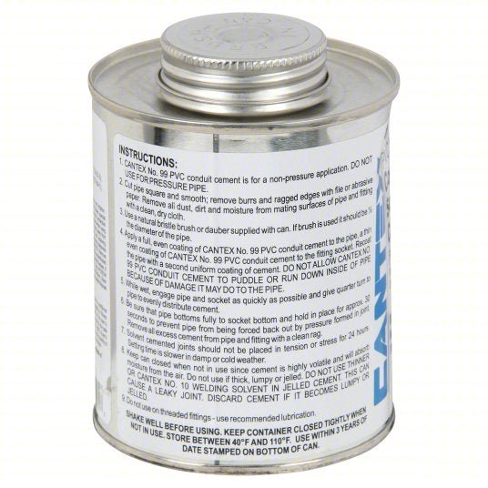 Cantex 7210602 Pipe Cement Low VOC No. 99, 19.2 fl oz, Brush-Top Can, Clear