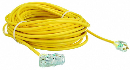 RW4GAC6 Lighted Extension Cord, Outdoor, 100 ft, 12/3 SJTOW, 3 Outlets, Yellow