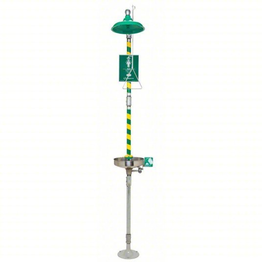 Haws 8300-8309 Shower with Eyewash Floor Mnt, Uncovered, Stainless Steel Bowl, Galvanized Steel Pipe