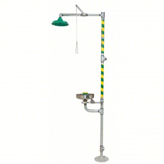 Haws 8300-8309 Shower with Eyewash Floor Mnt, Uncovered, Stainless Steel Bowl, Galvanized Steel Pipe