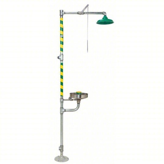 Haws 8300-8309 Shower with Eyewash Floor Mnt, Uncovered, Stainless Steel Bowl, Galvanized Steel Pipe