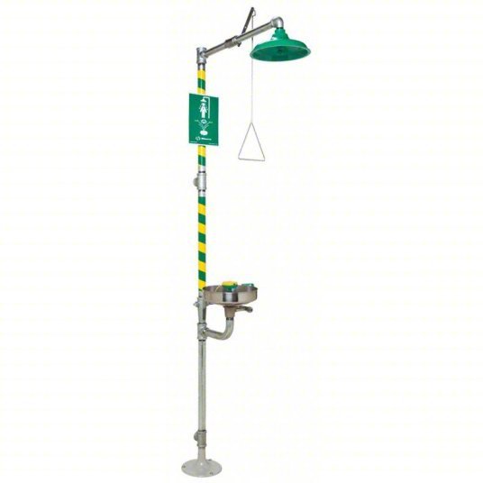 Haws 8300-8309 Shower with Eyewash Floor Mnt, Uncovered, Stainless Steel Bowl, Galvanized Steel Pipe