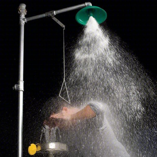 Haws 8300-8309 Shower with Eyewash Floor Mnt, Uncovered, Stainless Steel Bowl, Galvanized Steel Pipe