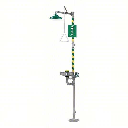 Haws 8300-8309 Shower with Eyewash Floor Mnt, Uncovered, Stainless Steel Bowl, Galvanized Steel Pipe