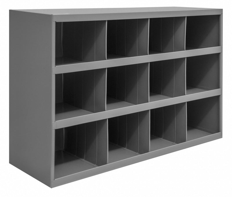 Durham Mfg 330-95 Pigeonhole Bin Unit, 34 in x 12 in x 24 in, 12 Compartments, Gray, Steel, Powder Coated
