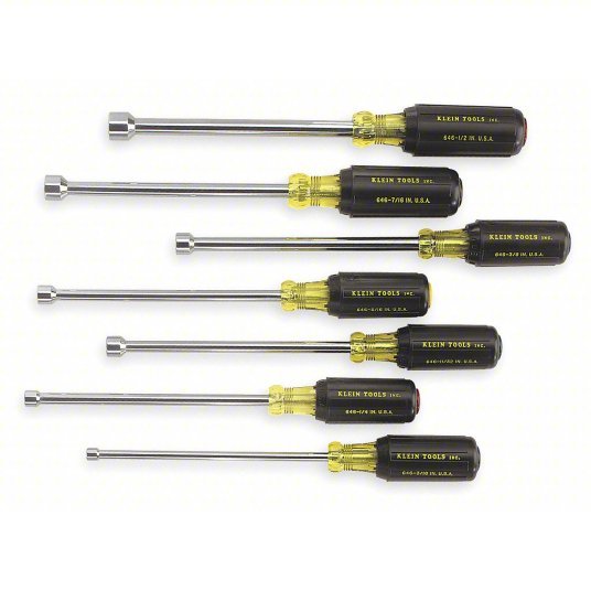 Klein 647 Hollow Shank Nut Driver Set SAE, 9 3/4 in to 10 5/16 in, 6 in Shank Lg, Ergonomic Grip
