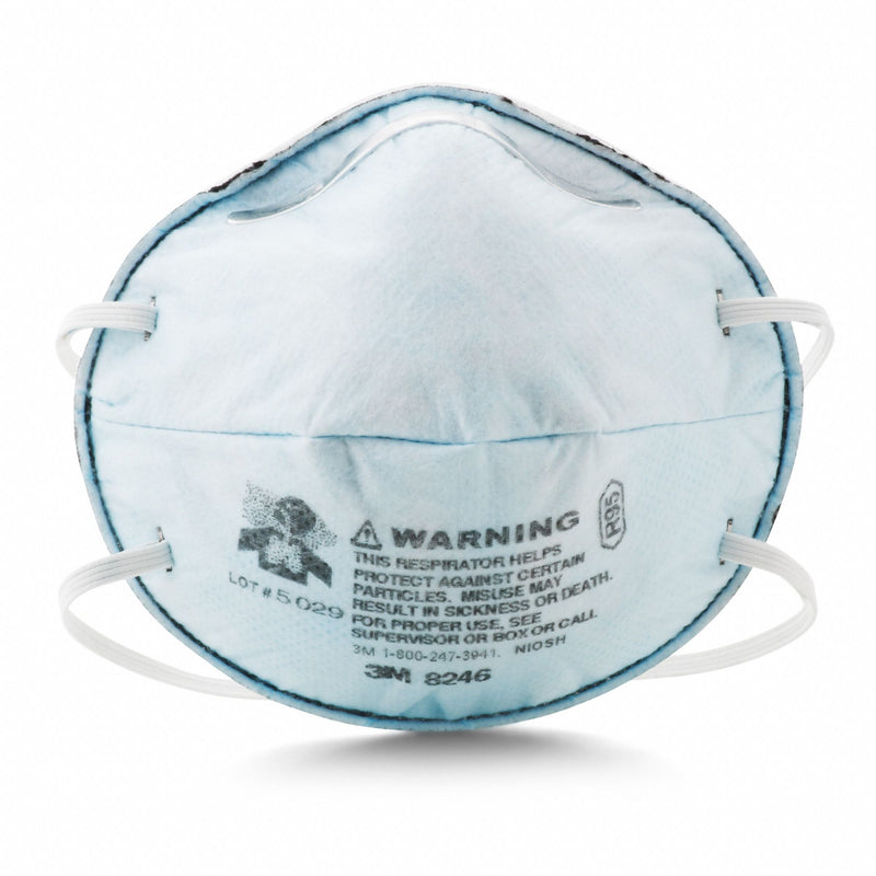 3M 8246 Disposable Respirator, Dual, Non-Adj, Metal Nose Clip, Std, Blue, M Mask Size, 3M, Molded, 20 PK