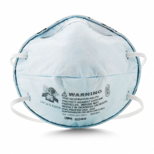 3M 8246 Disposable Respirator, Dual, Non-Adj, Metal Nose Clip, Std, Blue, M Mask Size, 3M, Molded, 20 PK
