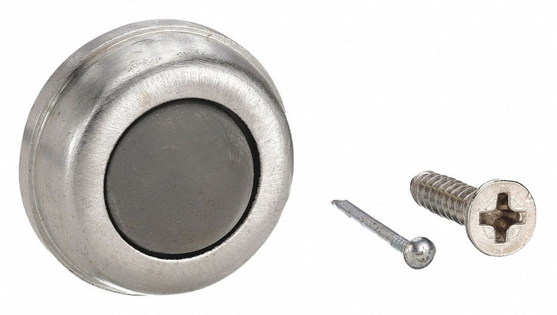 RW4JG91 Convex Door Stop, Wall Mount, Solid Brass, Satin Chrome, 9/16 in W x 1 in H