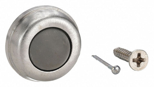 RW4JG91 Convex Door Stop, Wall Mount, Solid Brass, Satin Chrome, 9/16 in W x 1 in H