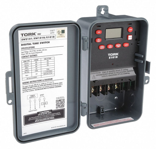 Tork E101B Electronic Timer, 24 hr, Not Astronomic, 120-277V AC, SPST, Digital