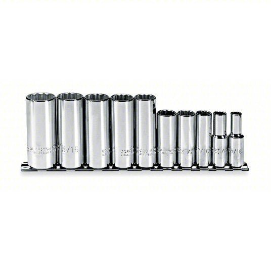 Proto J52107 Socket Set 3/8 in Drive Size, 10 Pieces, 5/16 in to 7/8 in Socket Size Range, (10) 12-Point