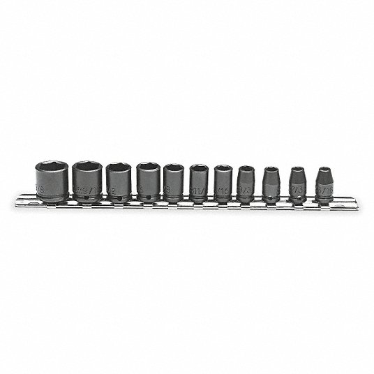 Proto J69106 Impact Socket Set 1/4 in Drive Size, Small Set (0-50 pieces) Set Size, 11 Pieces, Black Oxide
