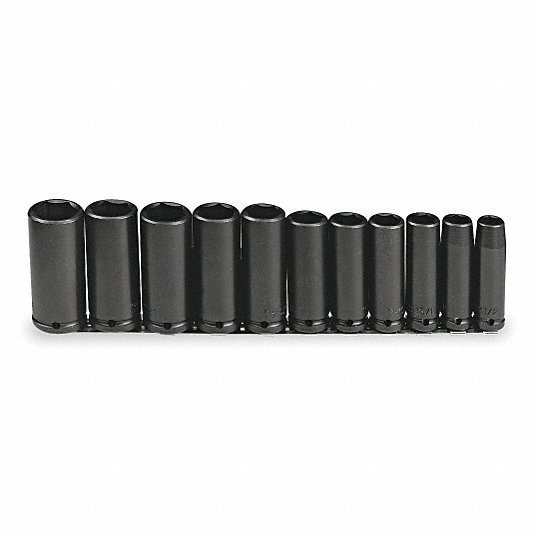 Proto J74112 Impact Socket Set 1/2 in Drive Size, Small Set (0-50 pieces) Set Size, 11 Pieces, Black Oxide