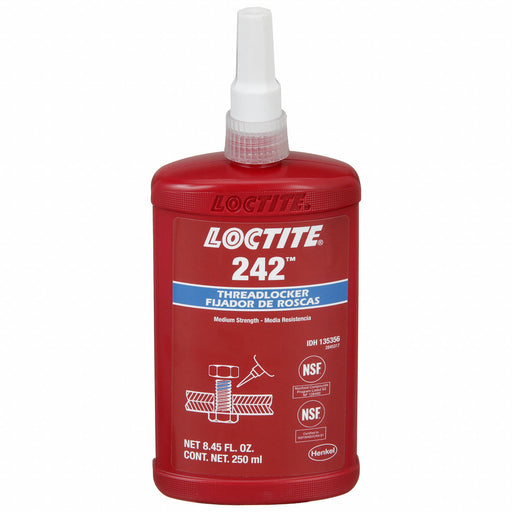 Loctite 135356 Medium-Strength Threadlocker, 242, Blue, 8.45 fl oz, Bottle, 1 EA, Blue – Medium Strength
