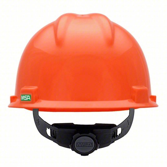 MSA 475361 Hard Hat Orange, No Graphics, Ratchet (4-Point), Polyethylene, Side-Slots