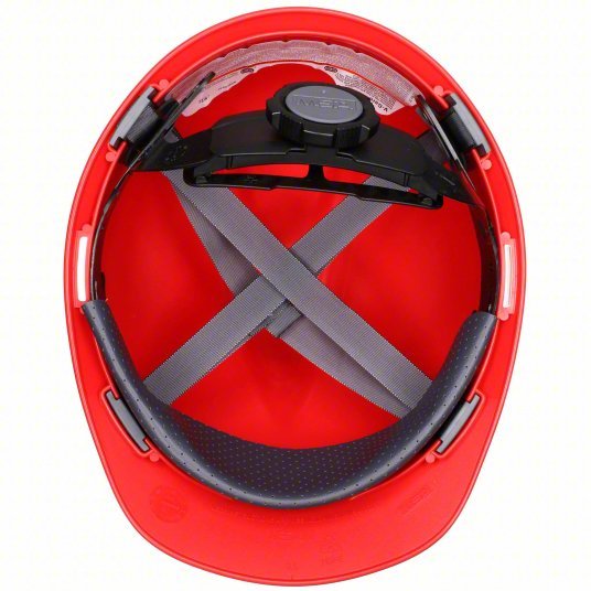 MSA 475363 Hard Hat Red, No Graphics, Ratchet (4-Point), Polyethylene, Side-Slots
