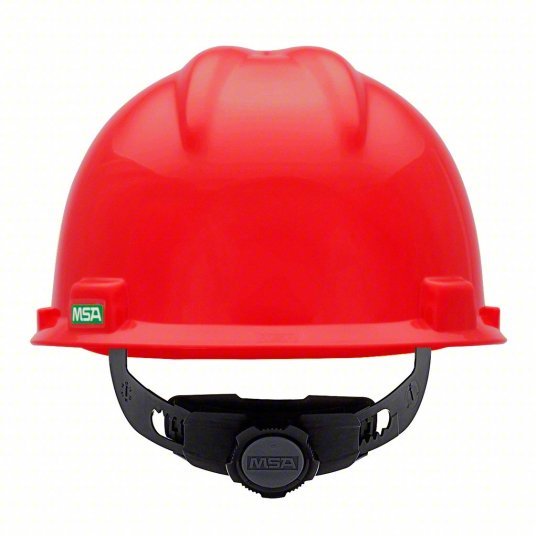 MSA 475363 Hard Hat Red, No Graphics, Ratchet (4-Point), Polyethylene, Side-Slots