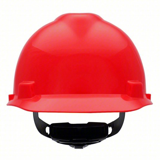 MSA 475363 Hard Hat Red, No Graphics, Ratchet (4-Point), Polyethylene, Side-Slots