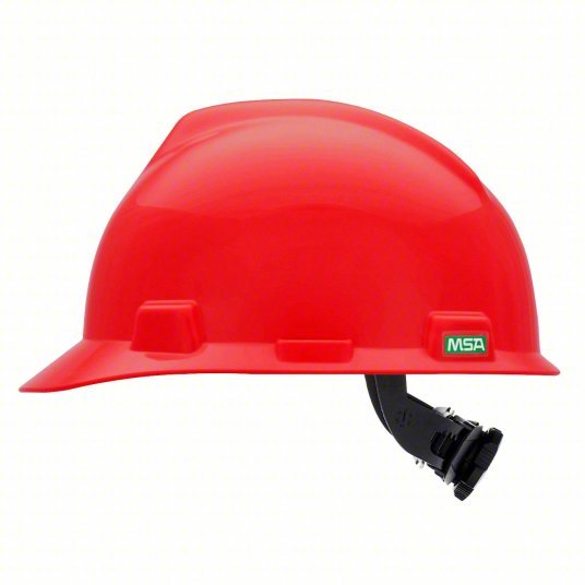 MSA 475363 Hard Hat Red, No Graphics, Ratchet (4-Point), Polyethylene, Side-Slots