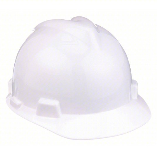 MSA 475358 Hard Hat White, No Graphics, Ratchet (4-Point), Polyethylene, Side-Slots