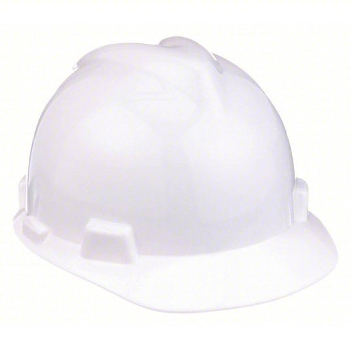MSA 475358 Hard Hat White, No Graphics, Ratchet (4-Point), Polyethylene, Side-Slots