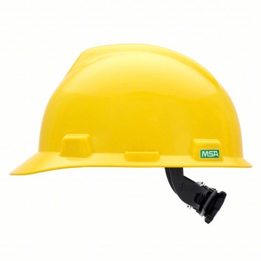 MSA 475360 Hard Hat Yellow, No Graphics, Ratchet (4-Point), Polyethylene, Side-Slots