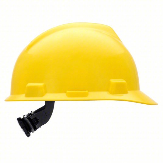 MSA 475360 Hard Hat Yellow, No Graphics, Ratchet (4-Point), Polyethylene, Side-Slots