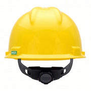 MSA 475360 Hard Hat Yellow, No Graphics, Ratchet (4-Point), Polyethylene, Side-Slots