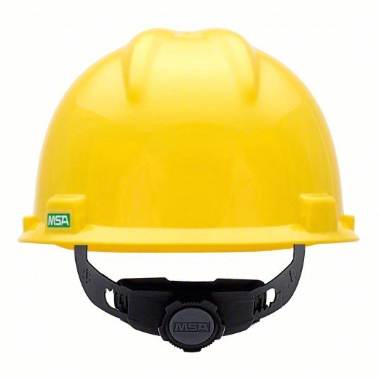 MSA 475360 Hard Hat Yellow, No Graphics, Ratchet (4-Point), Polyethylene, Side-Slots